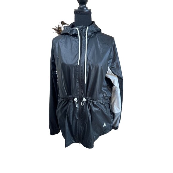 Adidas Outline Legend Ink Windbreaker Black Lightweight Hooded Jacket Size L - Picture 4 of 16